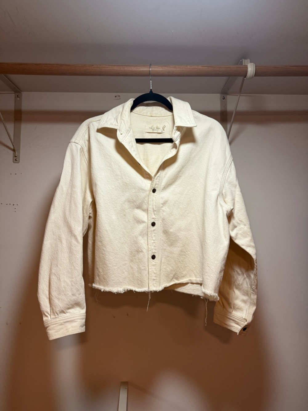 rag & bone Cropped Cream Button-Front Jean Jacket